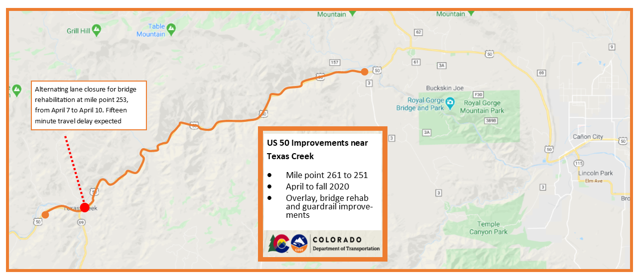 Safety Improvements to Begin  Today on US 50 in Fremont County near Texas Creek