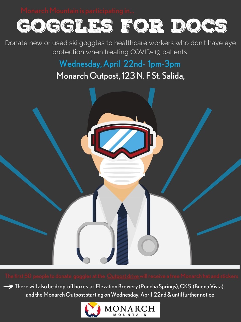 Monarch Mountain Hosting ‘Goggles for Docs’ Drive