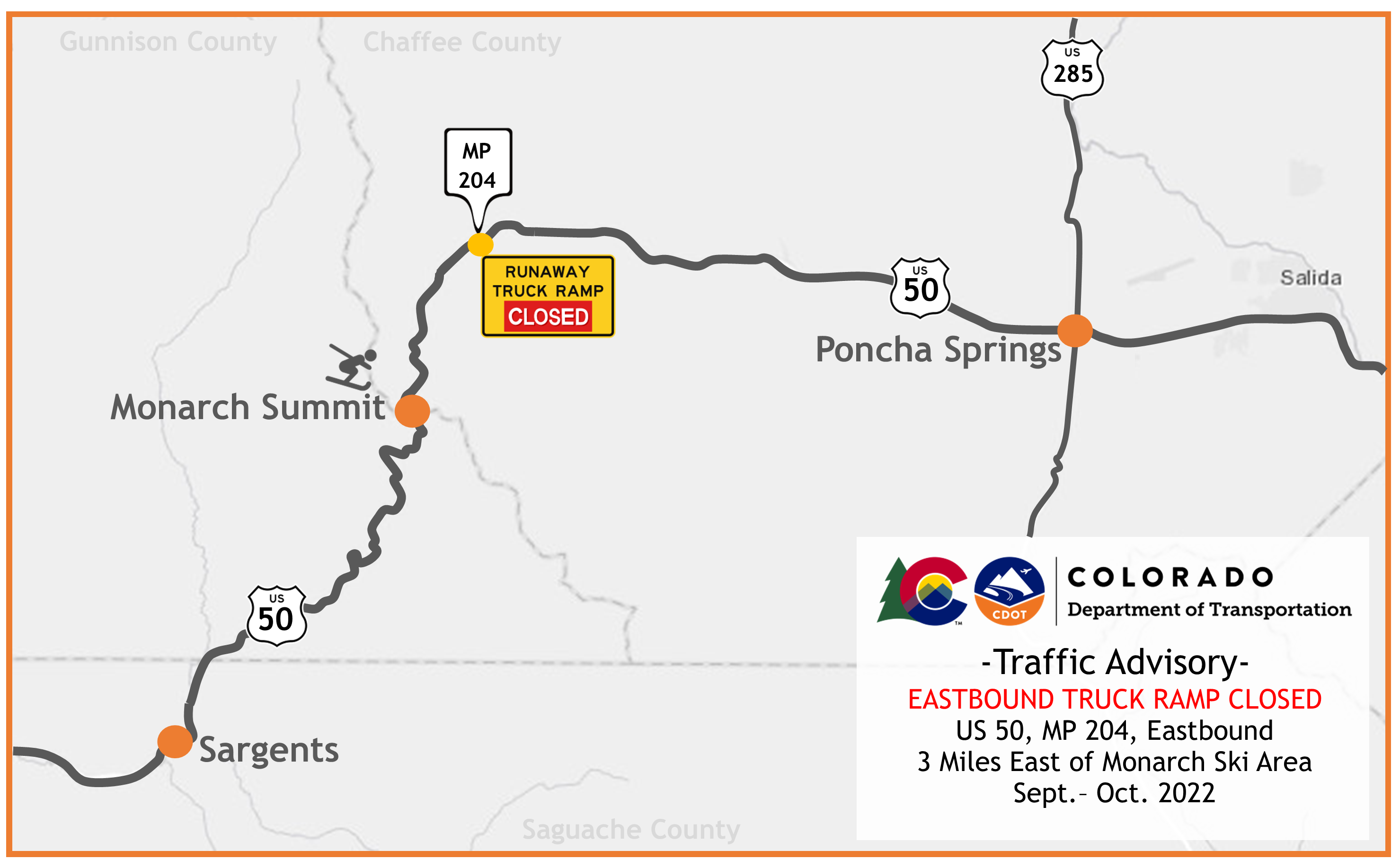 US 50 Monarch Pass to Undergo Emergency Truck Ramp Closure