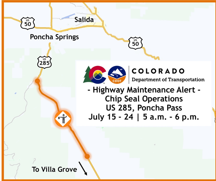 CDOT Continues Chip Seal Operation on Highway 285 Over Poncha Pass