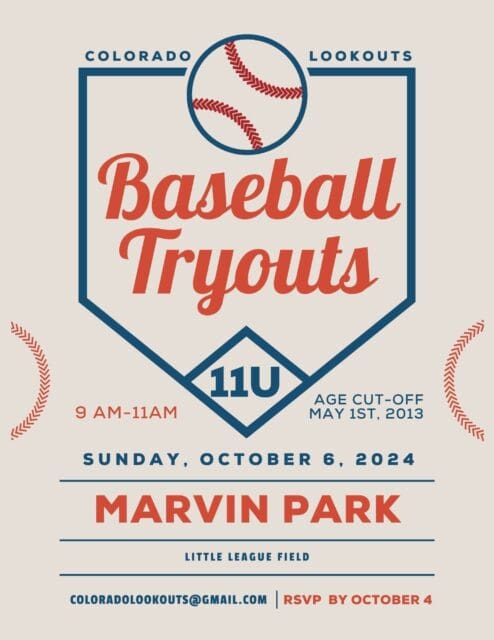 Colorado Lookouts Baseball Tryouts this Sunday for 11 & under