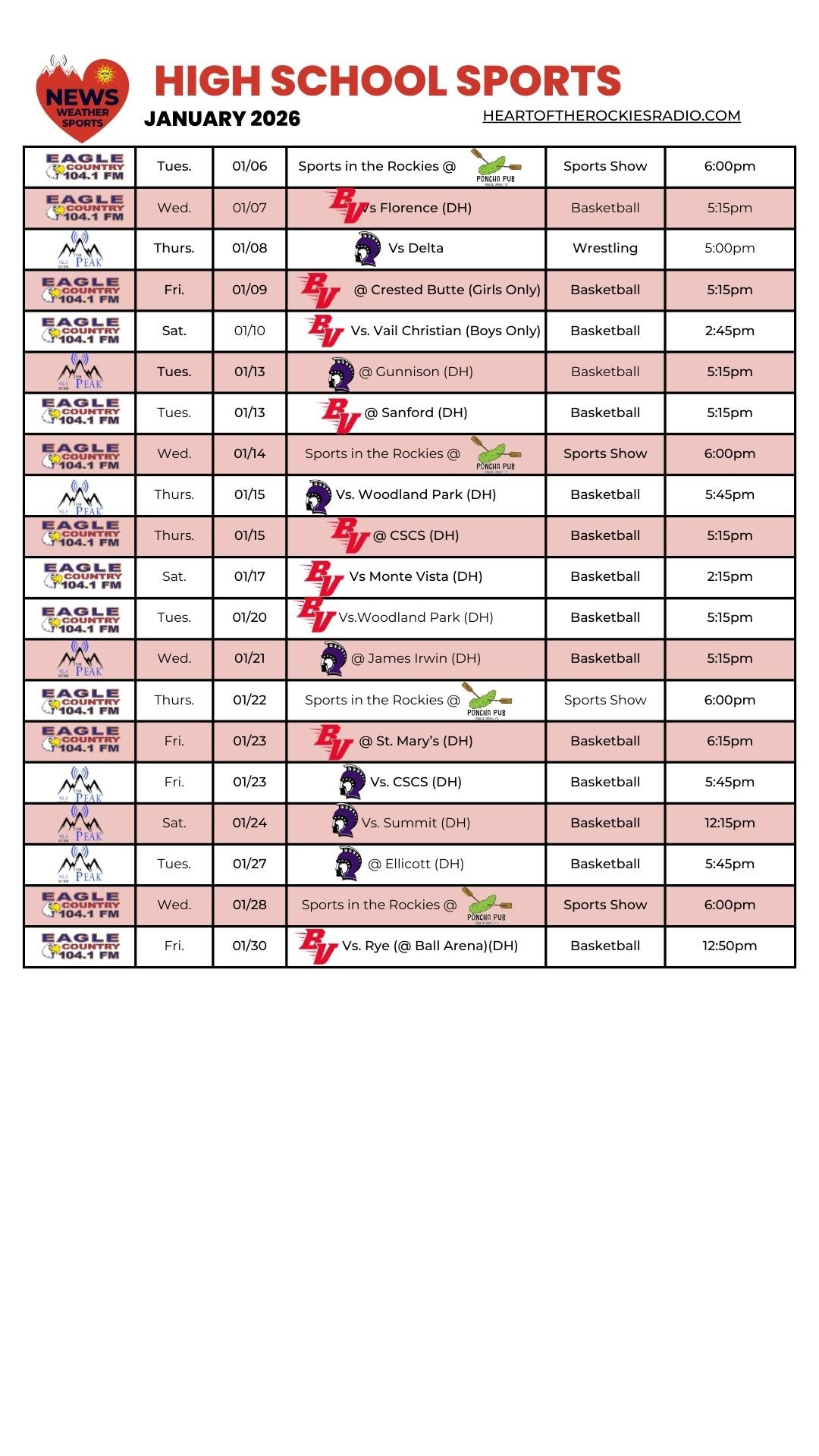 Sports Schedule | Heart of the Rockies Radio